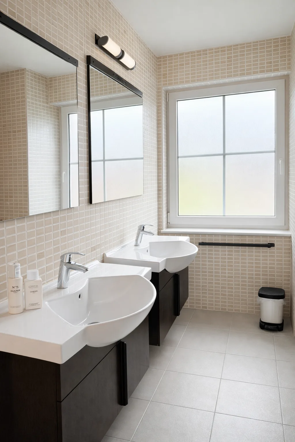 Badkamer met dubbele wastafel